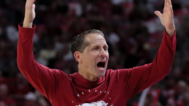 Razorbacks coach Eric Musselman on sidelines against UNC Wilmington